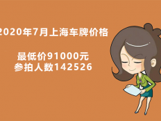 2020年7月上海最新牌照价格91000元