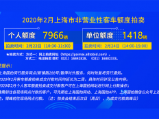 2020年2月上海市非营业性客车额度拍卖公告